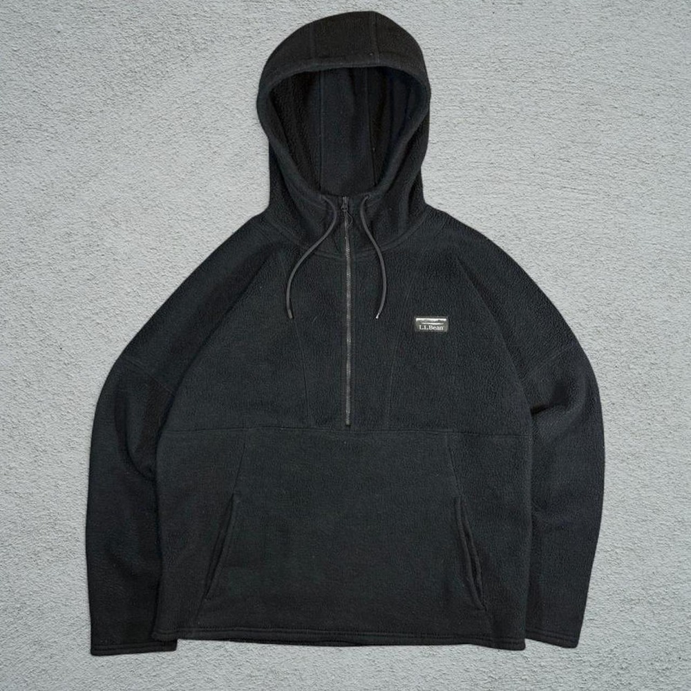 Vintage LL Bean Mens Black Fleece Quarter Zip Hoodie Size M Outdoor Pullover